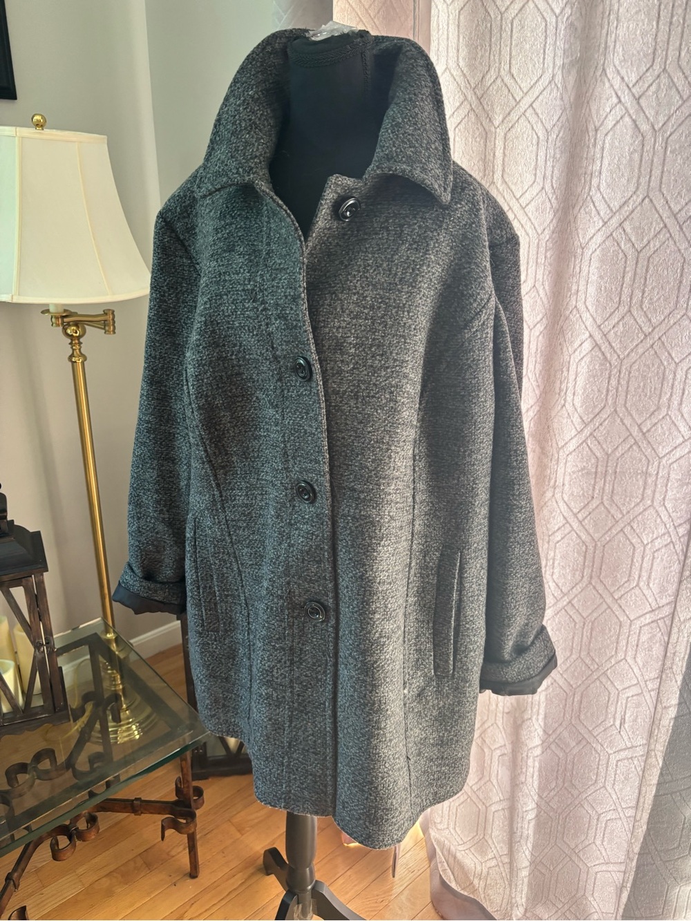 London Fog Women's Charcoal Textured Single-Breasted Pea Coat - Picture 3 of 11